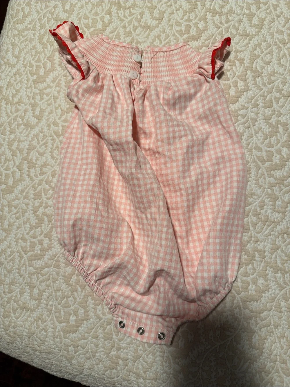 Pink Gingham Strawberry Smocked One-Piece
